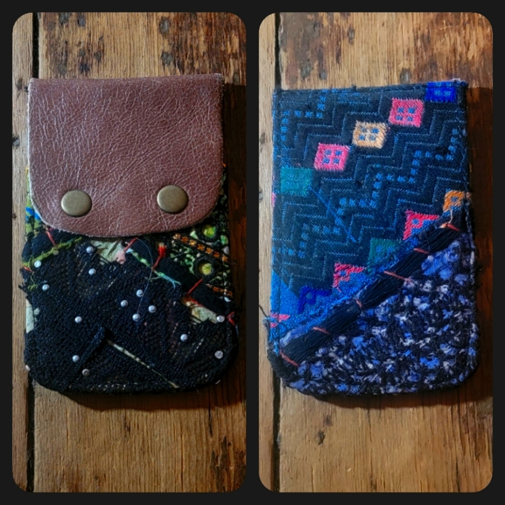 🫡🧀 Free People Boho Embroidered Repurposed vtg banjara hippie Wallet card case